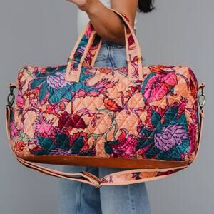Light Orange & Multicolored Velvet Floral Duffel Bag
